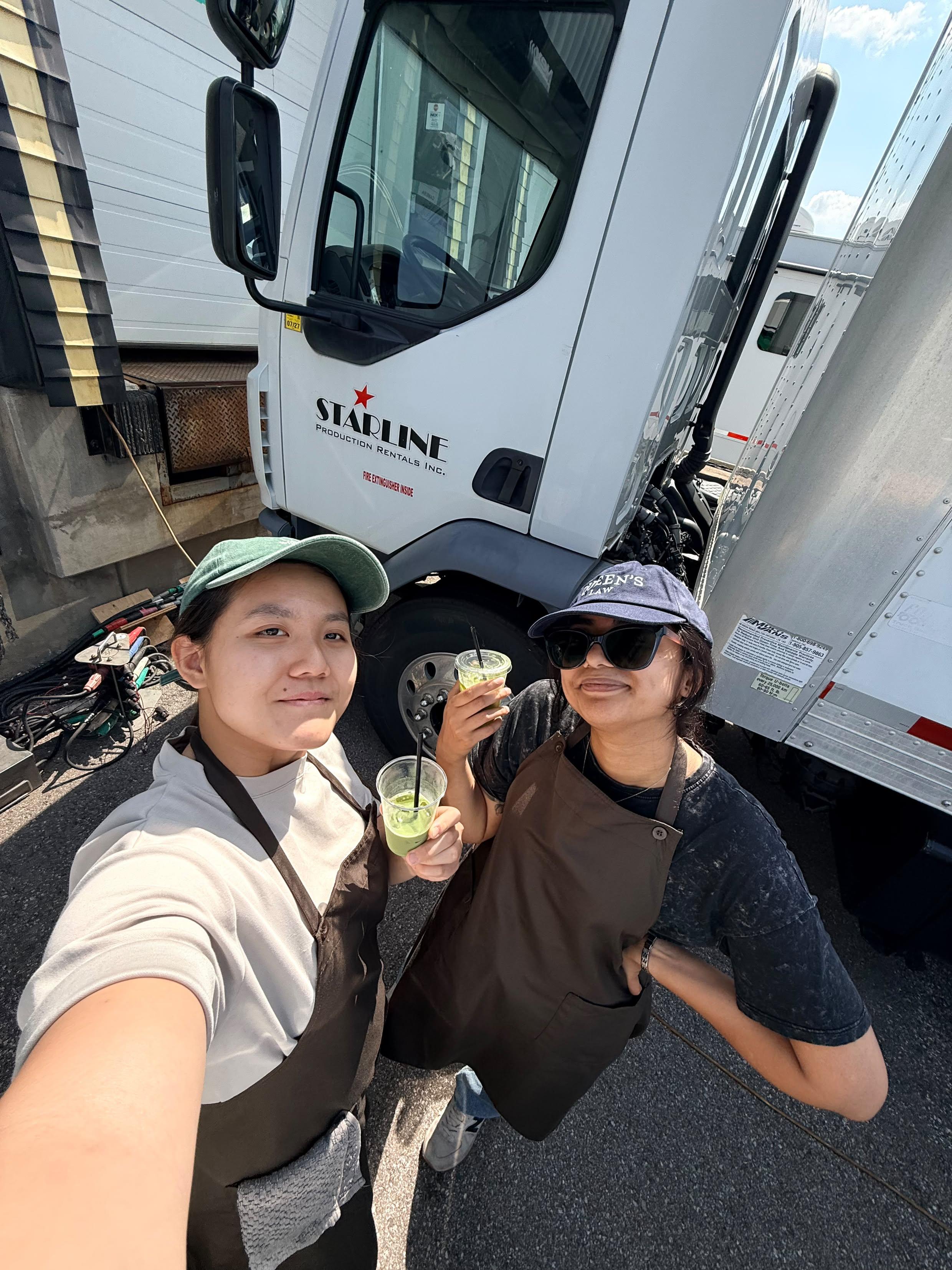 First Sip Matcha baristas offering craft catering services on a Toronto film production set